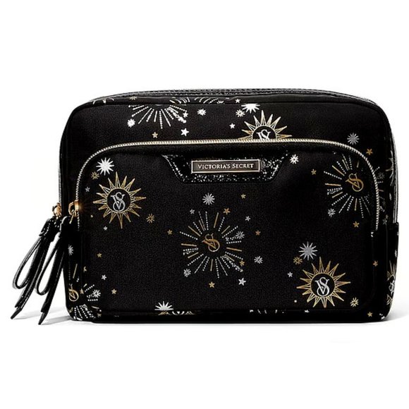 Victoria's Secret Handbags - VICTORIA'S SECRET RETRO STARBURST BLACK GOLD/SILVER SPARKLE TRAVEL MAKEUP BAG
